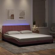 vidaXL Sängram med LED-belysning rosa 180x200 cm sammet