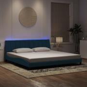 vidaXL Sängram med LED-belysning blå 200x200 cm sammet
