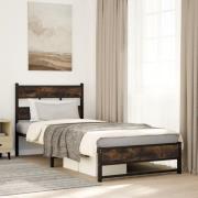 vidaXL Sängram utan madrass metall rökfärgad ek 107x203 cm