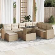vidaXL Soffgrupp för trädgården med dynor 9 delar beige konstrotting