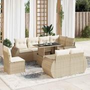 vidaXL Soffgrupp för trädgården med dynor 9 delar beige konstrotting