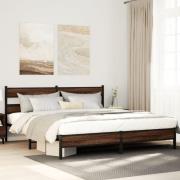 vidaXL Sängram utan madrass metall brun ek 183x213 cm