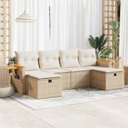 vidaXL Soffgrupp för trädgården med dynor 6 delar beige konstrotting