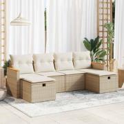 vidaXL Soffgrupp för trädgården med dynor 6 delar beige konstrotting