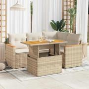 vidaXL Soffgrupp för trädgården med dynor 5 delar beige konstrotting