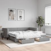 vidaXL Dagbädd utdragbar med lådor ljusgrå 100x200 cm tyg