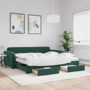 vidaXL Dagbädd utdragbar med lådor mörkgrön 100x200 cm sammet