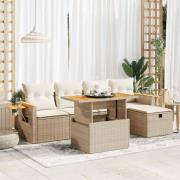 vidaXL Soffgrupp för trädgården med dynor 6 delar beige konstrotting