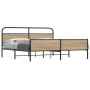 vidaXL Sängram utan madrass metall rökfärgad ek 193x203 cm