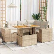 vidaXL Soffgrupp för trädgården med dynor 5 delar beige konstrotting
