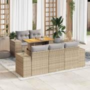 vidaXL Soffgrupp för trädgården med dynor 6 delar beige konstrotting
