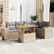 vidaXL Soffgrupp för trädgården med dynor 6 delar beige konstrotting