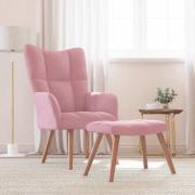 vidaXL Vilstol med fotpall rosa sammet