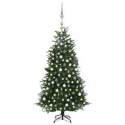 vidaXL Plastgran med LED och julgranskulor grön 210 cm PVC&PE