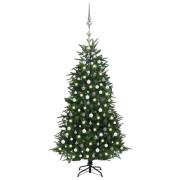 vidaXL Plastgran med LED och julgranskulor grön 240 cm PVC&PE