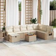 vidaXL Soffgrupp för trädgården med dynor 9 delar beige konstrotting