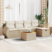 vidaXL Soffgrupp för trädgården med dynor 6 delar beige konstrotting