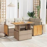 vidaXL Soffgrupp för trädgården med dynor 5 delar beige konstrotting