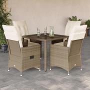 vidaXL Matgrupp för trädgården med dynor 5 delar beige konstrotting