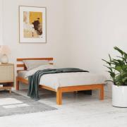 vidaXL Sängram utan madrass vaxad brun 90x200 cm massiv furu