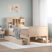 vidaXL Säng med bokhylla utan madrass 90x190cm massiv furu