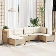 vidaXL Soffgrupp för trädgården med dynor 6 delar beige konstrotting