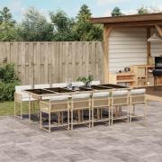 vidaXL Matgrupp för trädgården med dynor 11 delar beige konstrotting