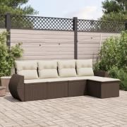 vidaXL Loungegrupp för trädgården med dynor 5 delar brun konstrotting