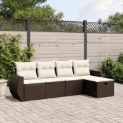 vidaXL Loungegrupp för trädgården med dynor 5 delar brun konstrotting