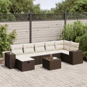 vidaXL Loungegrupp för trädgården med dynor 8 delar brun konstrotting