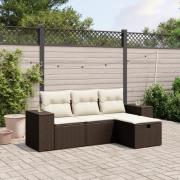 vidaXL Loungegrupp för trädgården med dynor 4 delar konstrotting brun