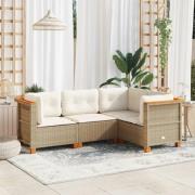 vidaXL Soffgrupp för trädgård med dynor 4 delar beige konstrotting