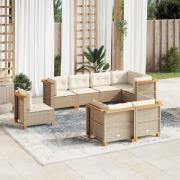 vidaXL Matgrupp för trädgården med dynor 8 delar beige konstrotting