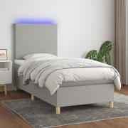 vidaXL Ramsäng med madrass & LED ljusgrå 90x200 cm tyg