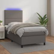 vidaXL Ramsäng med madrass & LED grå 90x200 cm konstläder