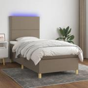 vidaXL Ramsäng med madrass & LED taupe 90x190 cm tyg