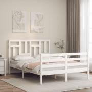 vidaXL Sängram med huvudgavel vit 140x200 cm massivt trä