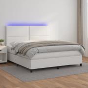vidaXL Ramsäng med madrass & LED vit 180x200 cm konstläder