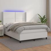 vidaXL Ramsäng med madrass & LED vit 140x190 cm konstläder