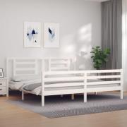 vidaXL Sängram med huvudgavel vit 200x200 cm massivt trä