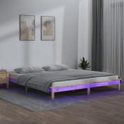 vidaXL Sängram LED 135x190 cm massivt trä