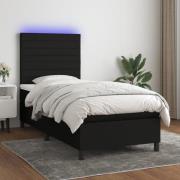 vidaXL Ramsäng med madrass & LED svart 90x190 cm tyg