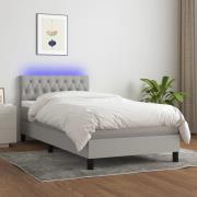 vidaXL Ramsäng med madrass & LED ljusgrå 90x190 cm tyg