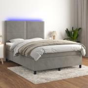 vidaXL Ramsäng med madrass & LED ljusgrå 140x190 cm sammet