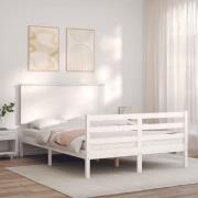 vidaXL Sängram med huvudgavel vit 140x190 cm massivt trä