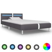 vidaXL Sängram med LEDs utan madrass grå konstläder 90x200 cm