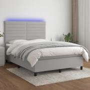 vidaXL Ramsäng med madrass & LED ljusgrå 140x190 cm tyg