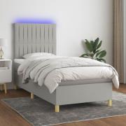 vidaXL Ramsäng med madrass & LED ljusgrå 100x200 cm tyg