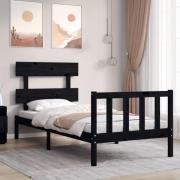 vidaXL Sängram med huvudgavel svart 100x200 cm massivt trä