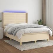 vidaXL Ramsäng med madrass & LED gräddvit 140x190 cm tyg